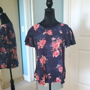 Floral Navy Maurice's Women's Top M tulip sleeves